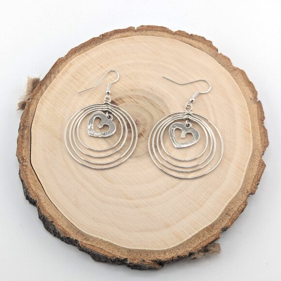 Handmade Navajo Heart Dangle Earrings Sterling Silver Native American Jewelry ** - Picture 6 of 11